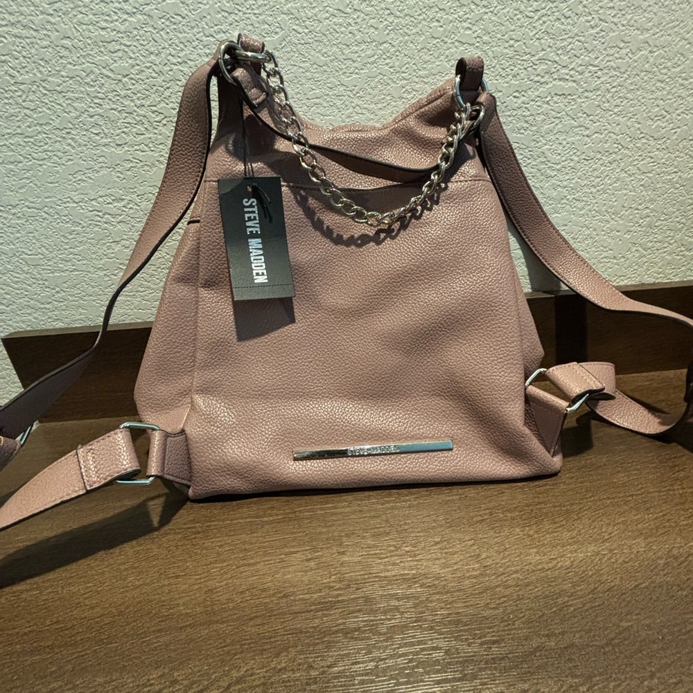 Steve Madden Dusty Pink Pebbled Leather Shoulder Bag with Chain